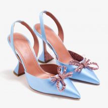 Satin-Kristall-Schmetterlingsknoten-Detailsandalen, Weinglas-Absatz, Slingback, flach, sexy, modische Damen-Kleiderschuhe, Sommer 2024