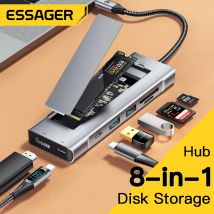 Essager-Hub USB 8 en 1 con función de almacenamiento de disco, estación de acoplamiento para ordenador portátil Compatible con USB tipo c a HDMI para Macbook Pro Air M1 M2