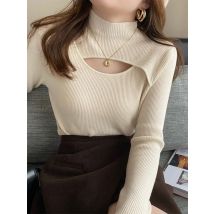 AOSSVIAO Hollow-out Knitted Women Sweater Ribbed Turtleneck Pullovers Autumn Winter Basic Women Sweaters Slim Fit Soft Warm Tops