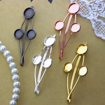 5pcs Fit 12mm+10mm Cabochon Base Hairpin Settings Silver Rose Gold Color Plated Round Cameo Clips Blank Tray Tree