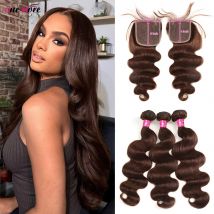 5x5 Closure With Bundles Chocolate Brown Body Wave Bundles With Closure 4x4 Ombre Colored Brown Human Hair Bundles With Closure