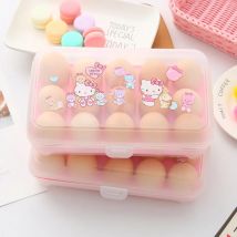 Super practical Hello Kitty Cartoon Plastic Egg Carton Kawaii Sanrio Pink Shockproof Egg Protection Box Hard Egg Container Hard