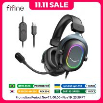 Fifine Dynamic RGB Gaming Headset with Mic Over-Ear Headphones 7.1 Surround Sound PC PS4 PS5 3 EQ Options Game Movie Music