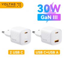 VOLTME 30W GaN cargador USB A + USB C carga rápida PD 3,0 QC 4,0 + soporte PPS AFC FCP SCP MTK para iPhone 15 14 Pro Max