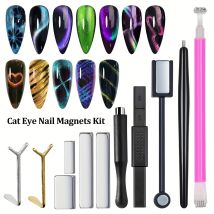 8pcs Multifunctional Cat Eye Nail Magnet Set, UV Gel Cat Eye Magnet Supplies, Easily Create Cat Eye French/Heart Shape For DIY