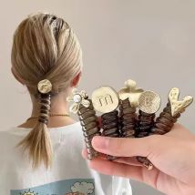 Women Hair Accessories Fashion Telephone Line Hair Loop Gold Color Horsetail Head Rope Cute Elastic Bands Flower Girls Headdress