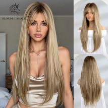 Parrucche sintetiche lunghe dritte naturali unicorno biondo radice scura Ombre biondo marrone per donne bianche nere fibra resistente al calore