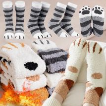 Plüsch Verdickte Super Weiche Schöne Katze Klaue Frauen Socken Herbst Winter Warme Kawaii Pelzigen Haut Freundliche Schlafen Mittelrohr Socke