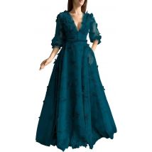 Custom Made Women's Puffy Sleeve Prom Dresses 3D Butterfly Long V Neck Tulle Ball Gown Formal Evening Party Gown evening dress