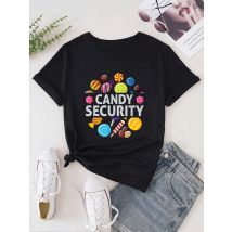 Lustige Süßigkeiten Sicherheit Frauen Sommer Mode kurz ärmel ige T-Shirt T-Shirts gedruckt O-Ausschnitt lässig T-Shirt Damen bekleidung