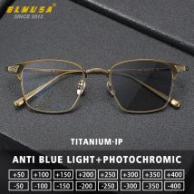BLMUSA 2025 Photochrome Brillen aus reinem Titan, Anti-Blaulicht-Retro-Lesebrille für Männer, Myopie, verschreibungspflichtige, individuelle Brille
