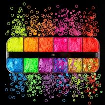 Fluoreszierende Blasen-Pailletten, Epoxidharz, Glitzerfüllung, hohle runde Form, Schleimscheiben, Neon-Nagelkunstflocken, Harz-Shaker-Füller