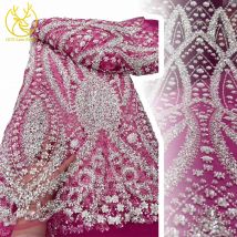 2026 Elegante Afrikanische Nigerianische Mode Perlenbesetzte Spitze Hochwertige Luxuriöse Französische Pailletten Netzspitze Stoff Damen Abendkleid Party 5Y