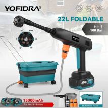 YOFIDRA High Pressure Car Washer Gun 100Bar + 22L Water Tank Portable Cleaning Tool Garden Spray Gun For Makita 18V Battery Pin