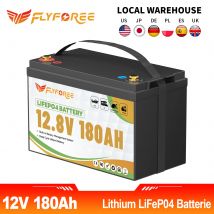 FLLYROWER 12V 180AH LiFePO4 Batteria al litio con caricabatterie 8000 + cicli BMS 100A per camper da turismo Fuoristrada Vento solare