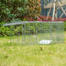 Outsunny Gabbia Trappola per Ratti, Topi e Nutrie Pieghevole in Acciaio, 81x26x34.5 cm, Argento