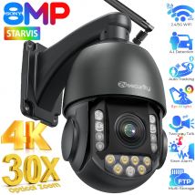 4K 8MP 30-facher Zoom IP-PTZ-Kamera Außenbereich Automatische Verfolgung Erkennung von Personen und Fahrzeugen WiFi-Überwachungskamera Speed-Dome-Überwachungskamera CamHi Scheinwerfer und Sirene,