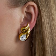 Goldfarbene klobige Doppel-Tropfen-Ohrringe für Frauen, klarer Kristall, Wassertropfen, Statement-Ohrring, Vintage-Schmuck, Geschenk