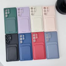 Luxus einfarbige Kartentasche Brieftaschenhalter Handyhülle für Samsung Galaxy S25 S24 23 22 Ultra Plus FE A56 A72 stoßfeste Abdeckung