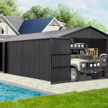 Garaz metalowy na zewnątrz o wymiarach 366x762 cm, wytrzymały, zamykany, z podwójnymi drzwiami na zawiasach, bardzo duży carport na samochody, ciężarówki i sprzęt ogrodowy.