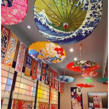 Aprilis Restaurant Dekor Japanischer Ölpapier-Regenschirm, japanische Hoteldecke, klassischer dekorativer Regenschirm Kirschsonnenschirm 82CM