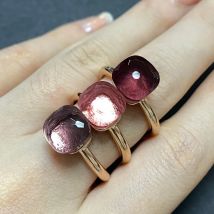 Stilvoller lila Kristall, rosévergoldet, Süßigkeiten-Ring, 30 Farben, schlichte Bonbonfarben, Schmuck, Geschenk für Frauen zum Valentinstag