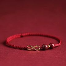 Glückliches rotes Faden-Armband für Männer und Frauen, tibetisch-buddhistischer Lotus, Unendlichkeit, Zinnober-Perlen, handgefertigt, geflochtene Seil-Armbänder, Party-Schmuck