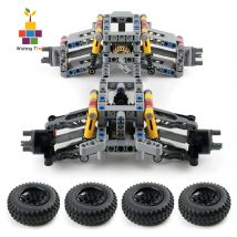 MOC 4WD Building Blocks Car Chassis with Independent Suspension and Steering Axle for Engineering Toys