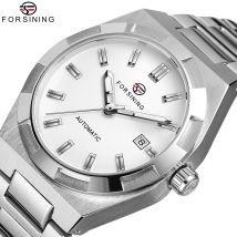 FORSINING Herren-Business-Armbanduhr im klassischen Stil, lässig, automatischer Selbstaufzug, mechanische Uhr, Edelstahlband, großes analoges Zifferblatt, Kalender