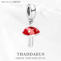 Red Mushroom Pendant Charm,Spring European Style Fashion 925 Sterling Silver Lucky Gift For Women