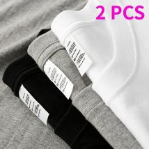 2 Stück einfarbiges T-Shirt aus 100 % Baumwolle für Herren und Damen, weiß, O-Ausschnitt, locker, kurzärmelig, Basic-Modelle, All-Match-T-Shirt, Paar-Tops, Schwarz