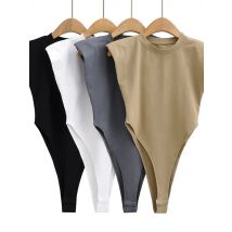 Sexy Tops für Damen, 2024, Sommer-Einteiler, figurbetonter Body, gepolsterter Schulter-Body, schwarz, ärmellose Body-Anzüge für Damen, weiß