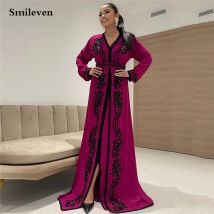 Smile ven Pitaya Farbe V-Ausschnitt marok kanis chen Kaftan Abend kleid Langarm Spitze Spitze besonderen Anlass Kleid Spitze Party kleid