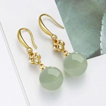 Edle Temperament Hetian Jade Ohrringe Grüne Perle 18 Karat Gold 925 Sterling Silber Ohrstecker für Frauen Edlen Schmuck