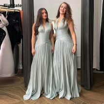 Eightale Evening Dresses V-Neck Pleats Floor  Length Customized Floor Length Crepe V-Neck Prom Party Gown vestido de fiesta