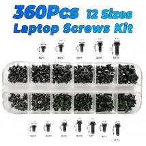 360-teiliges Laptop-Schraubenset, 12 Größen, M2 M2,5 M3, für Lenovo Dell HP Acer ASUS IBM SATA SSD M.2 HDD-Festplattenlaufwerk, Reparatur, Schwarz