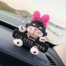 Cute Cat Car Parking Number Plate Temporary Emergency Contact Sign Adorable Automotive Interior Decor for Women Vehicle Accessor