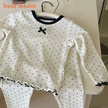 Bär Führer Herbst Neue Einfarbig Mädchen Kleidung Koreanischen Stil Polka Dot Gedruckt kinder Hause Set Lange Ärmeln Bogen top + Hosen