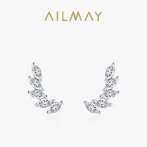 Ailmay Echtem 925 Sterling Silve Fashionc Luxus Feder Flügel Design Funkelnden Zirkon Für Frauen Hochzeit Engagement Schmuck
