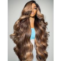 13x4 Glueless Evidenziare 4/27 Parrucca dell'onda del corpo Capelli umani pronti da indossare 36 pollici Parrucca frontale in pizzo trasparente biondo colorato per le donne