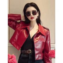 Giacca in pelle Giacca da donna Cappotto in pelle rossa Cappotto da donna autunno quest'anno Cappotto da donna super bello senso di alta qualità