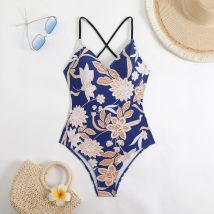 Sexy Floral One Piece Badeanzüge Frauen Badeanzug V-ausschnitt Bademode Weibliche Monokini Kreuz Backless Schwimmen für Anzüge Beachwear