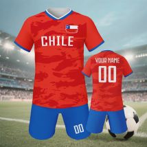 Benutzerdefinierte Chile-Fußballtrikots für Kinder, personalisierte Fußballuniformen mit Namen und Nummer, Fußballtrikots, Shorts-Set für Jungen und Mädchen