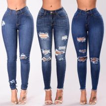 Pantalones vaqueros rasgados elásticos para mujer, pantalón largo de tubo de cintura alta, pierna recta estrecha, caderas envolventes, talla grande, S-3XL, 2024