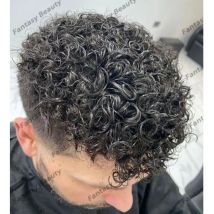 Schwarz Natürliche Lose Wellung 18mm Lockige Männer Toupet Durable Dünne Haut Volle Pu Basis Männlich Menschliches Haar Prothese System natürliche Haaransatz