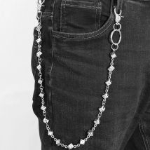 61CM Retro Würfel Schädel Hosen Kette Mann Ma'am One's Taille Versilbertes Metall Luxuriöse Geisterkopf Zubehör y2k Schlüsselanhänger
