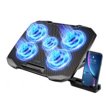 COOLCOOLD Tappetino di raffreddamento per laptop per supporto di raffreddamento per laptop da 12-17 pollici, 5 ventole silenziose, 5 angoli regolabili con supporto per telefono