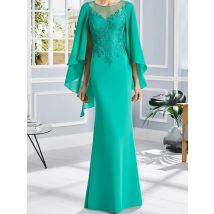 Customized Long Turquoise Mother of the Bride Dress O Neck Floor Length Elegant Wedding Party Guest Skirt for Women Gala Evening