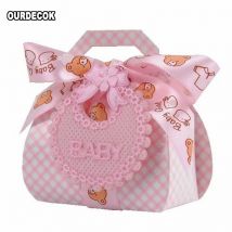 12 Stück Geschenkboxen aus Papier mit Geschenkboxen für Taufe, Babypartys, Partygeschenkboxen, zarte Süßigkeitenbox mit Lätzchenanhängern, Bändern