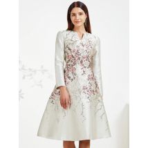 Luxus Frauen Jacquard Mode Party kleid Boho Blumen knielanges Kleid lässig Damen Abend Club Maxi Kleidung